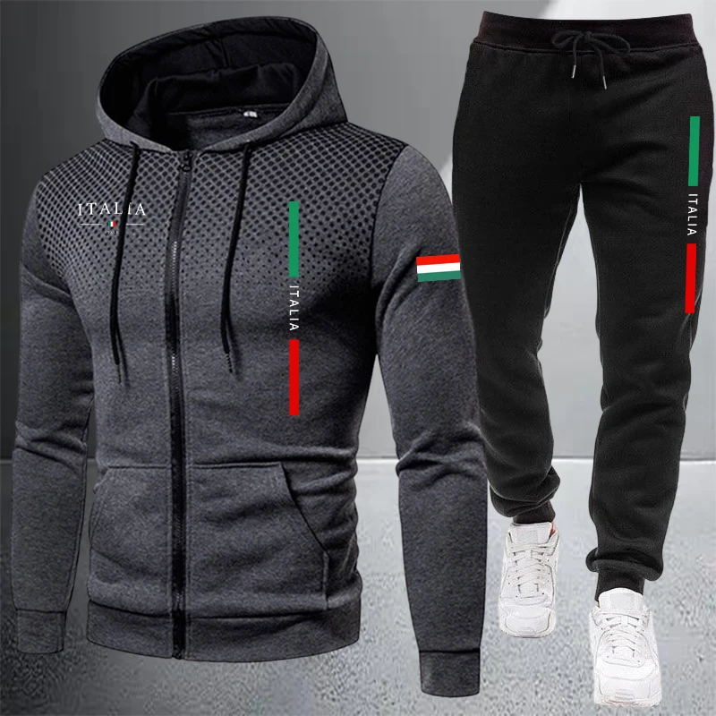 Mens Fashion Zip Up - Herren-Trainingsanzug Lässiger Reißverschluss-Kapuzenpullover Outdoor-Sportbekleidung Jogging-Anzug Herbst-Winter