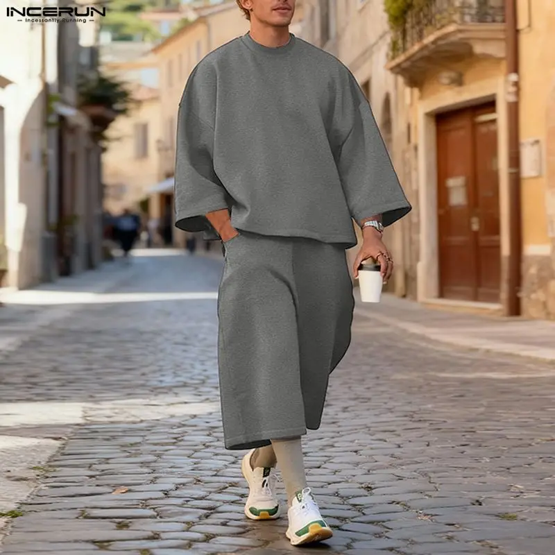 Men'S Fashion Loose Pants - INCERUN Herren-Sets, einfarbig, lockere Kapuzenpullover mit