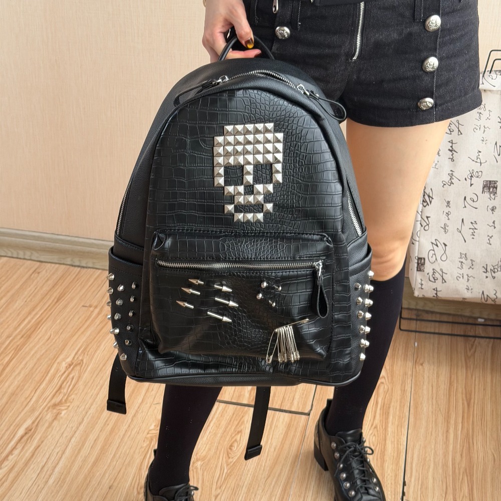 Mens Fashion Zip Up - Original Schwarzer Rucksack mit Krokodilmuster und