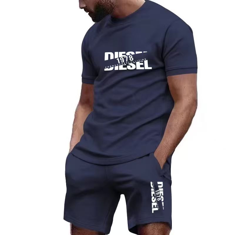 Men'S Fashion Undershirt - 2026 Neues Sommer-Herren-T-Shirt+Shorts-Set Bedruckt Modisch Lässig
