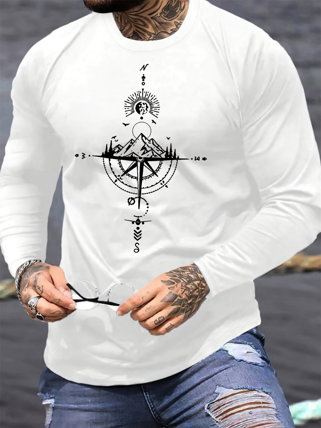 Men'S Fashion Undershirt - 100 % reine Baumwolle, langärmeliges, lockeres,