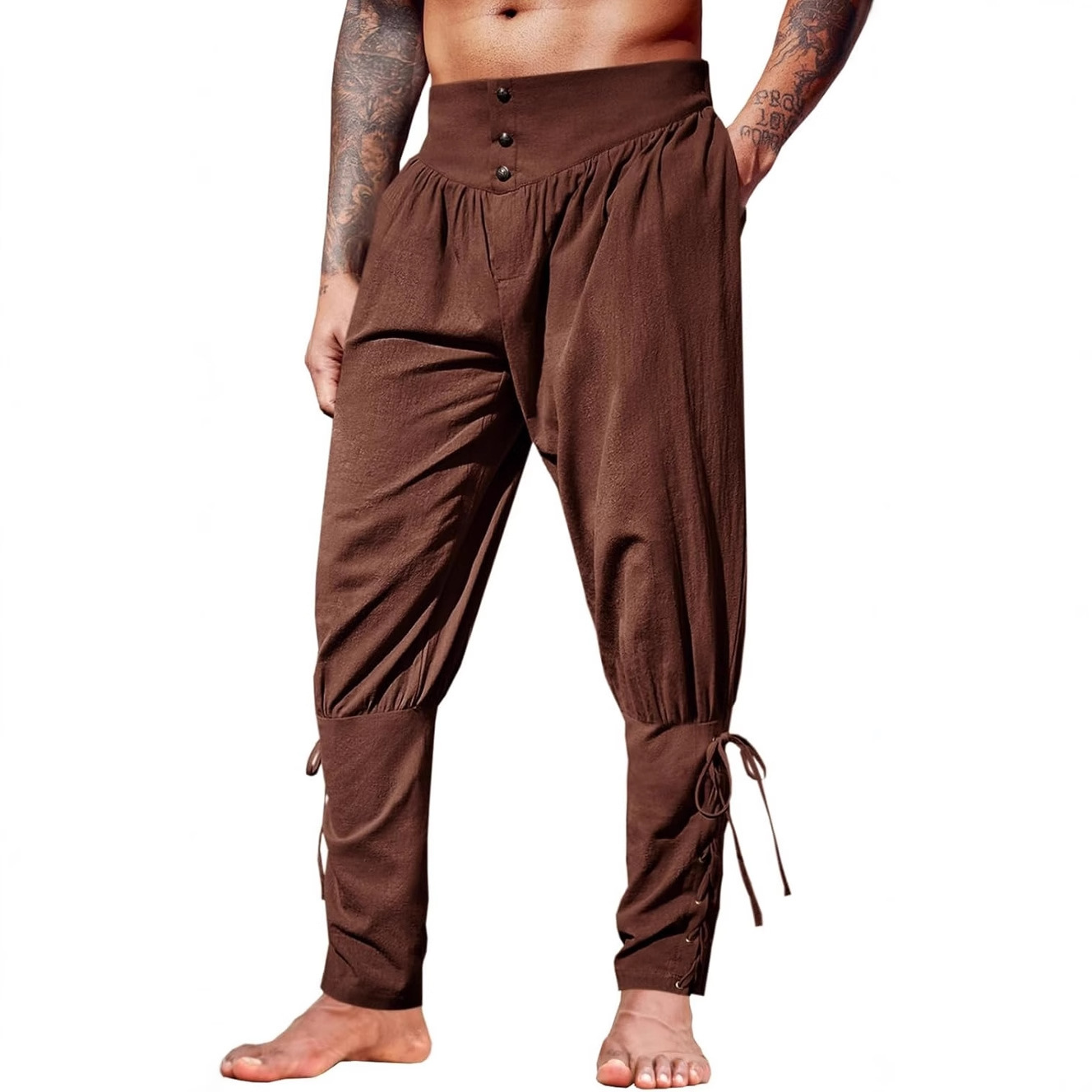 Men'S Dress Pants Fashion - Mittelalterliche Leinen-Knöchelhose für Herren, Renaissance-Wikinger-Piratenhose mit