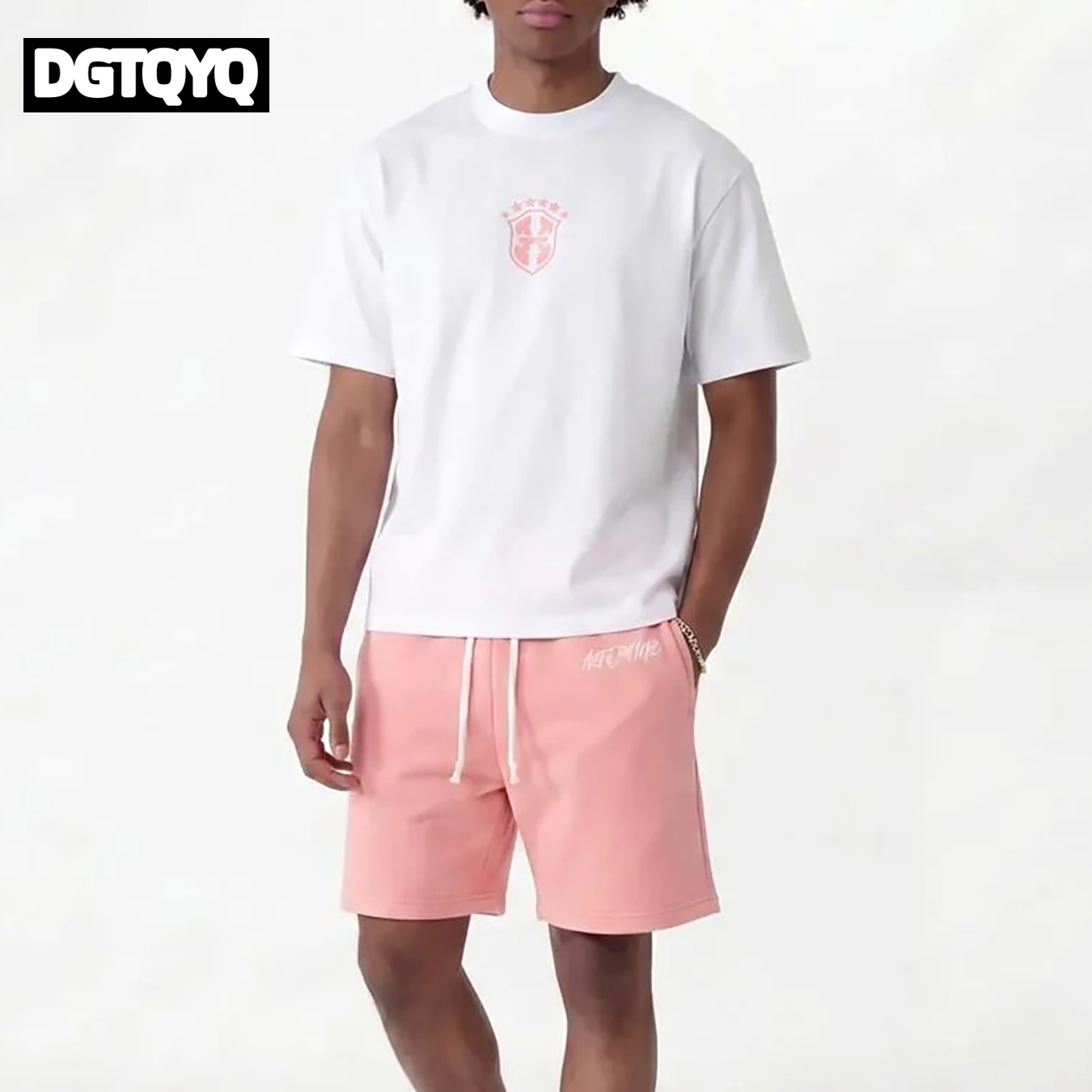 Mens Fashion Zip Up - Herren Sommer Neuheit: Rosa Bestickte Freizeitshorts,