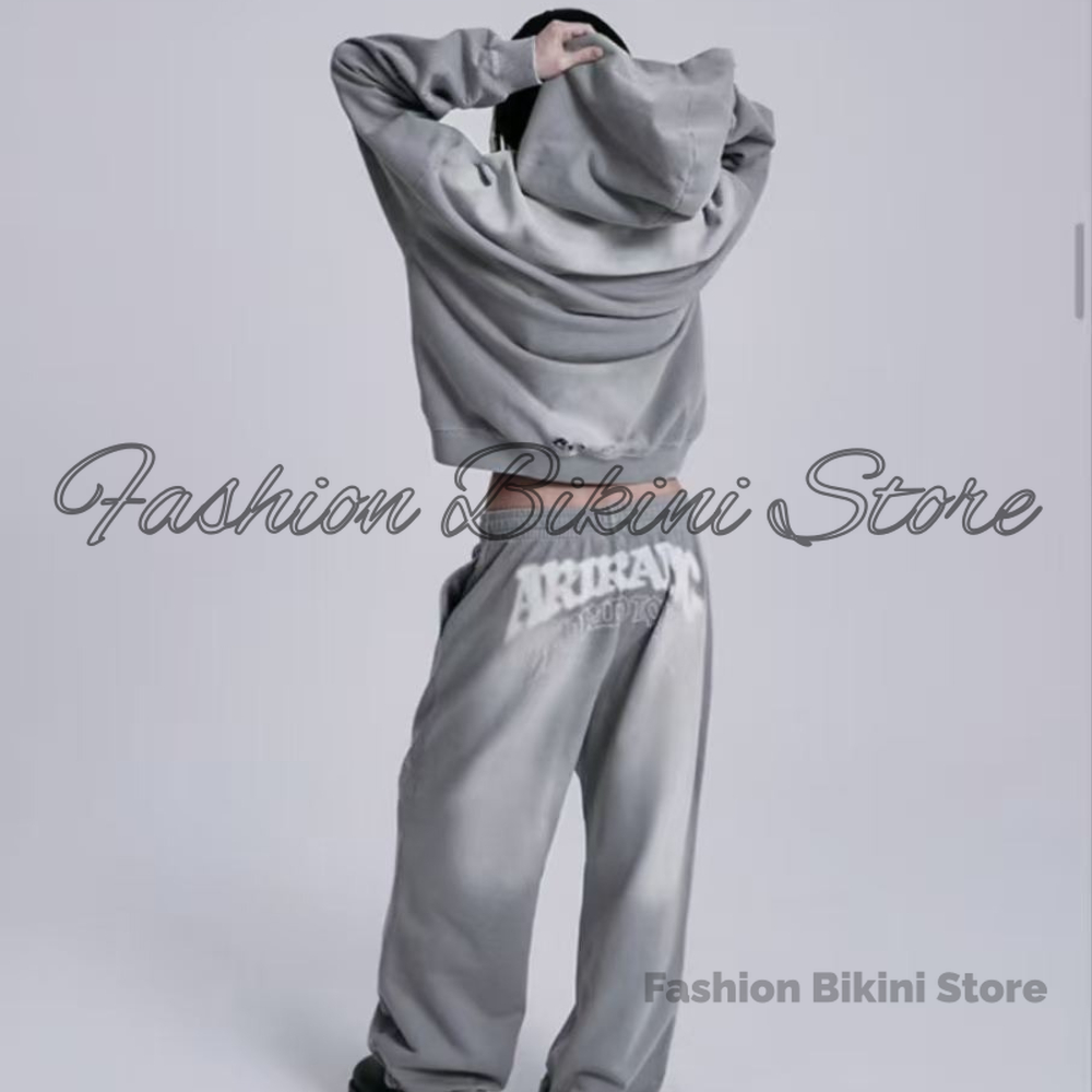 Mens Fashion Zip Up - NEUER gewaschener grauer Retro-Hoodie mit 3D-Stickerei