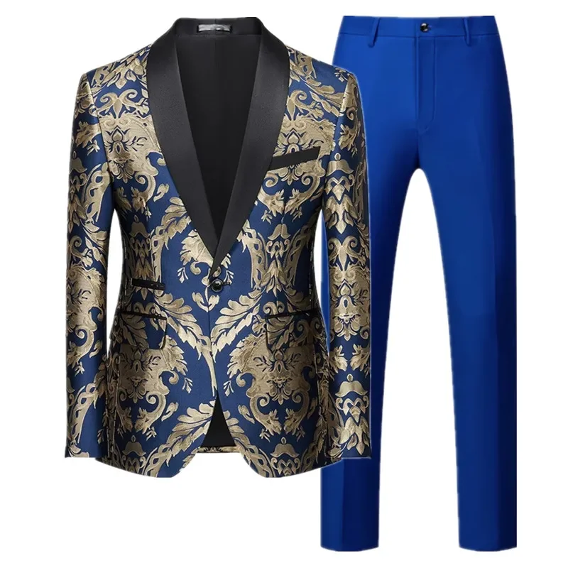 Men'S Dress Pants Fashion - Herren Business Social Jacquard Anzüge Blau/Rot