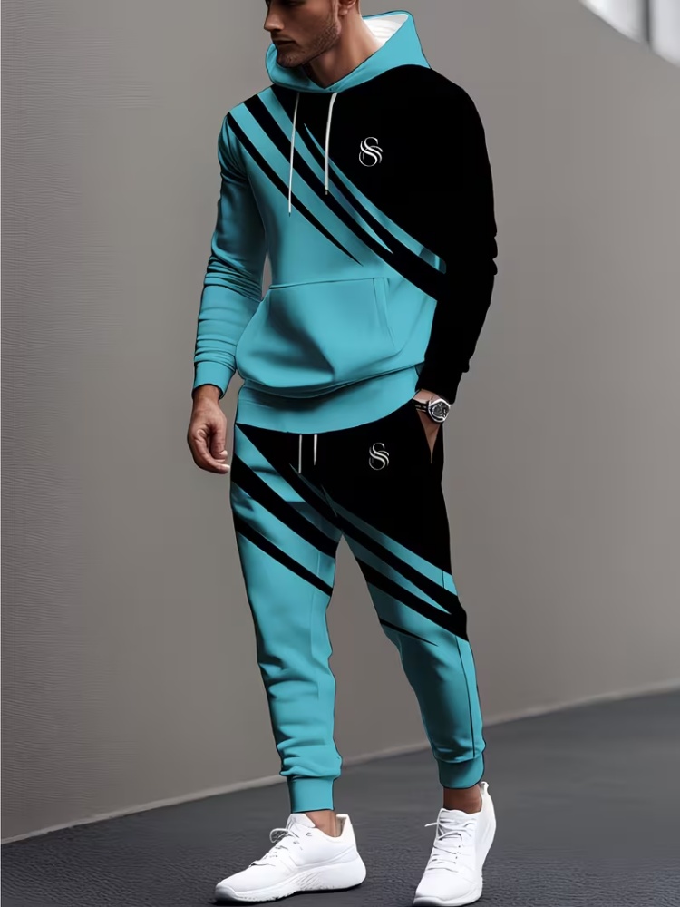 Men'S Fashion Loose Pants - Herren 2-Teiliger Trainingsanzug, Modische Freizeitkleidung, Diagonal