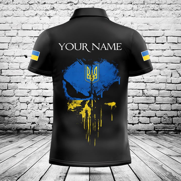 Men'S Fashion Names - Individuelles Poloshirt mit Ukraine-Flagge und Totenkopf-Grafik