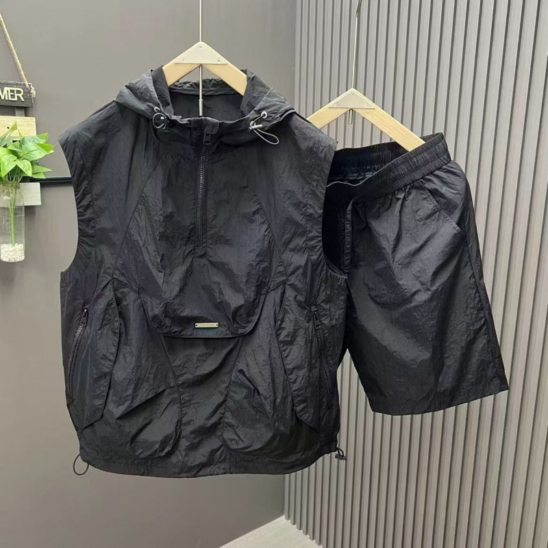 Mens Fashion Zip Up - 2026 Sommer Neu Herren Freizeit Kapuzen-Set