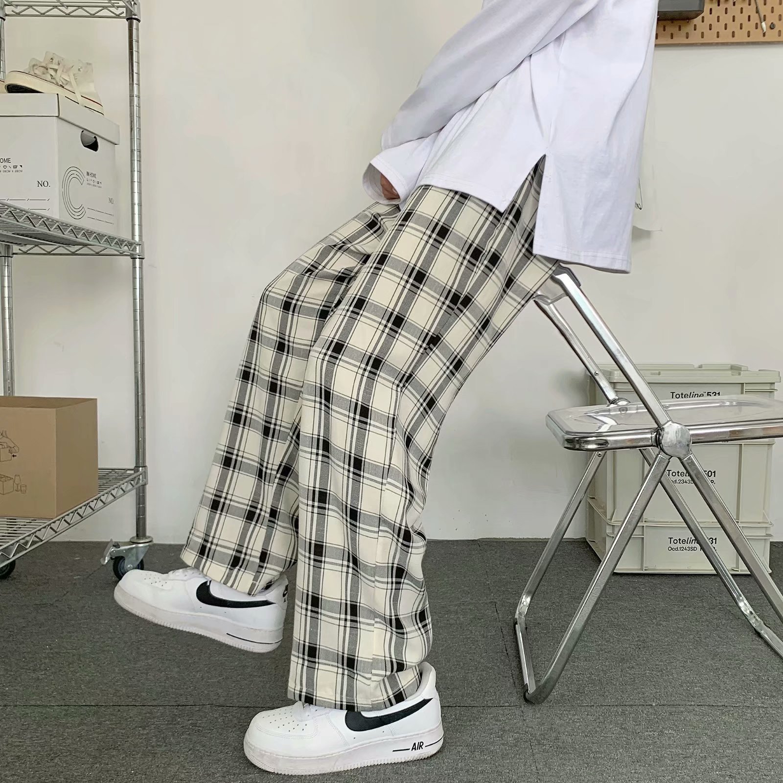Men'S Fashion Trousers - Herren Karierte Hosen Koreanischer Stil Locker