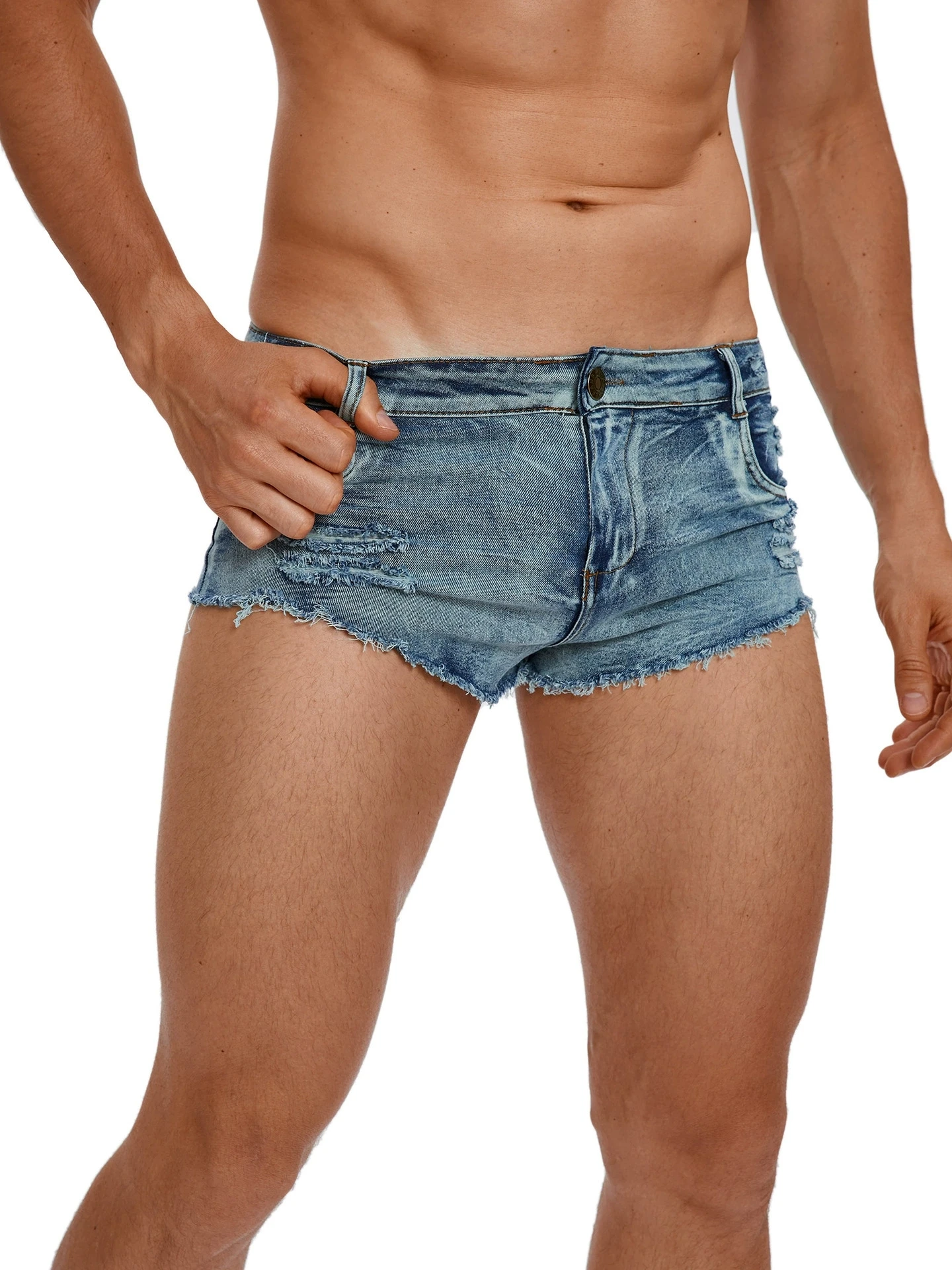 Jeans Pants Fashion Men - Herren-Jeansshorts mit Niedriger Taille, Modische Taschen,