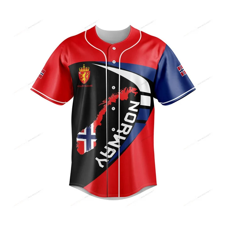 Men'S Fashion Names - Benutzerdefiniertes Namens-Norwegen-Karten-Grafik-Button-Shirt Sommer Lässiges Herren-Mode-Baseball-Team-Trikot Schnell
