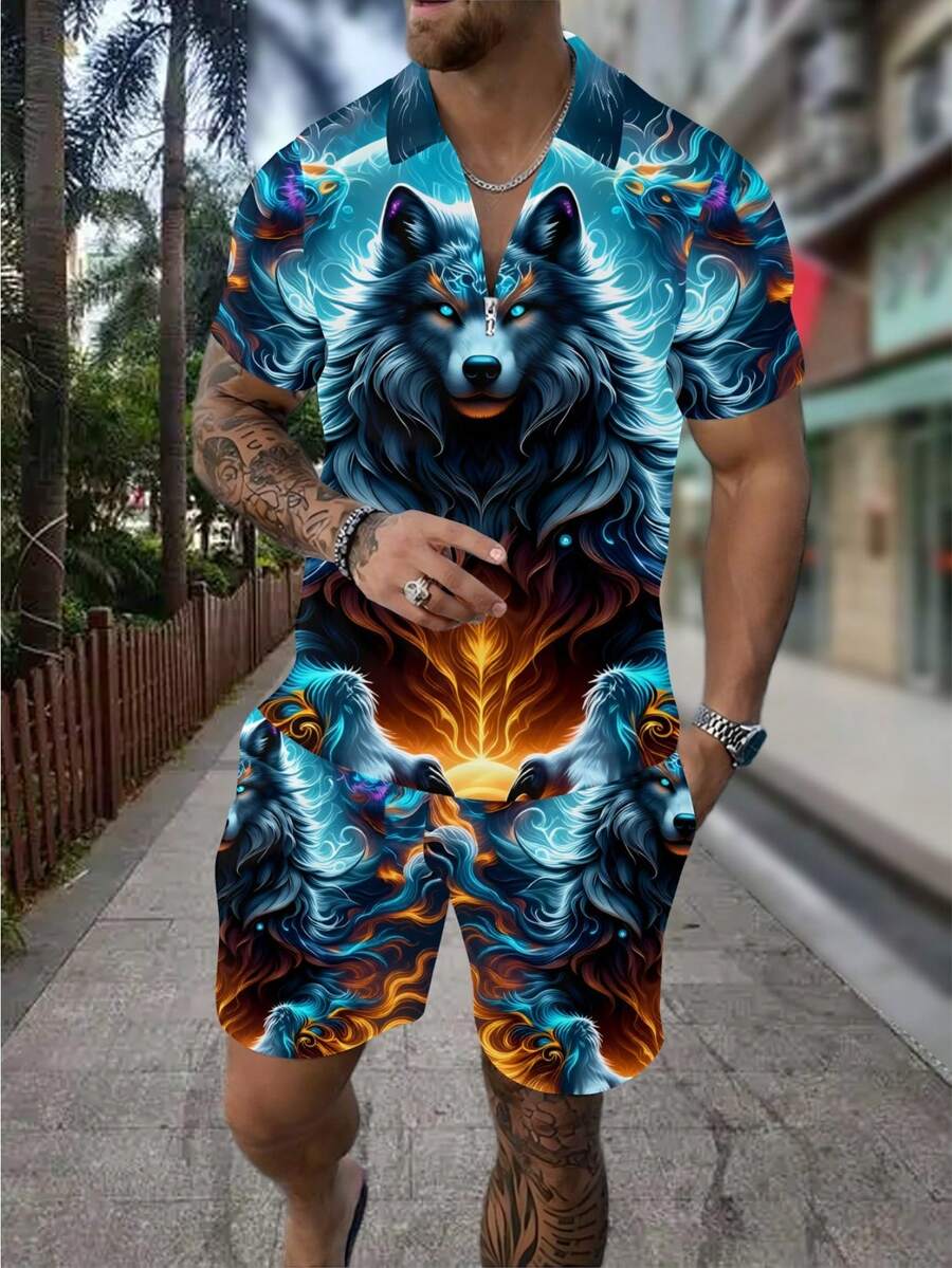 Herrenmode 3D-Wolf-Print Reißv – Men'S Fashion And Style Bewertung und Preis